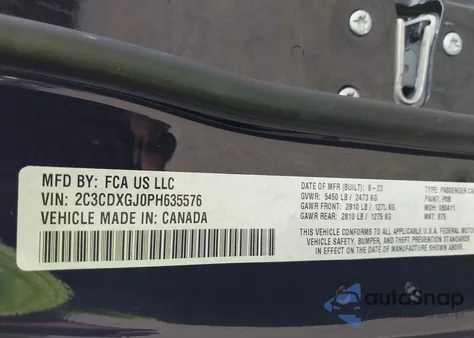 2023 Dodge Charger Scat Pack z USA, uszkodzony, nr VIN 2C3CDXGJ0PH635576